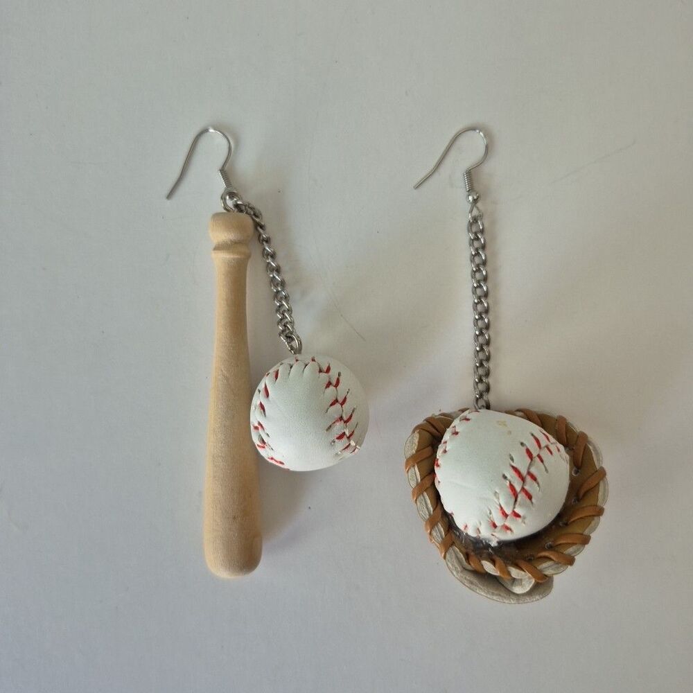 Pair of Lightweight Baseball Bat and Glove Dangling Earrings